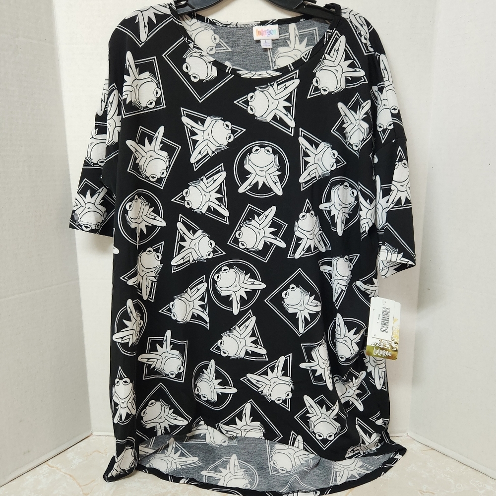 Black and White The Muppets Kermit the Frog Lularoe Irma Tunic Top New Disney L
